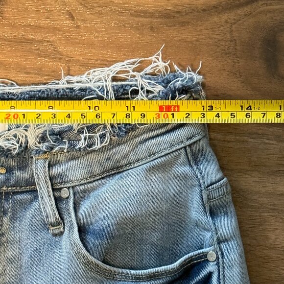 Risen High Rise Crop Flare Jeans Womens 5 Light Wash Frayed Hem Denim - Picture 5 of 7